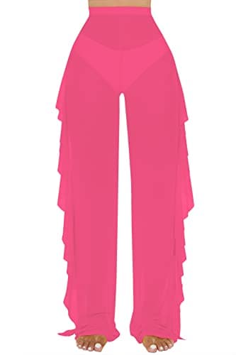 Jumppmile Women's Ruffle Sheer Mesh Swim Bikini Cover-Up