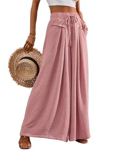 CORSKI Flowy Wide Leg Palazzo Pants for Women Elastic Waist Casual Summer