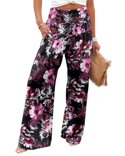 Angerella Women's Elastic High-Waisted Palazzo Pants with Pockets
