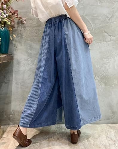 HaoMay Women's Loose Fit Elastic Waist Wide Leg Palazzo Pants Culottes