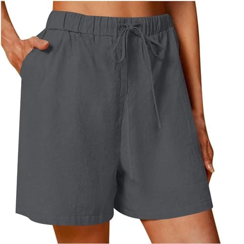 Sktremeuru Lightweight Linen Shorts for Women Elastic Waist Casual ShortsSummer Pockets