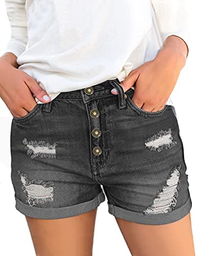 Luvamia Women's High-Waisted Ripped Denim Shorts