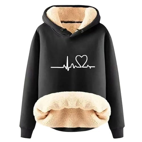Warm Heart Print Fleece Hoodie for Women Winter Casual Pullovers