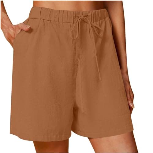 Sktremeuru Lightweight Linen Shorts for Women Elastic Waist Casual ShortsSummer Pockets