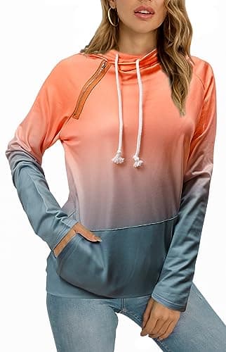 Barlver Women's Casual Color Block Long Sleeve Hoodies with Pocket