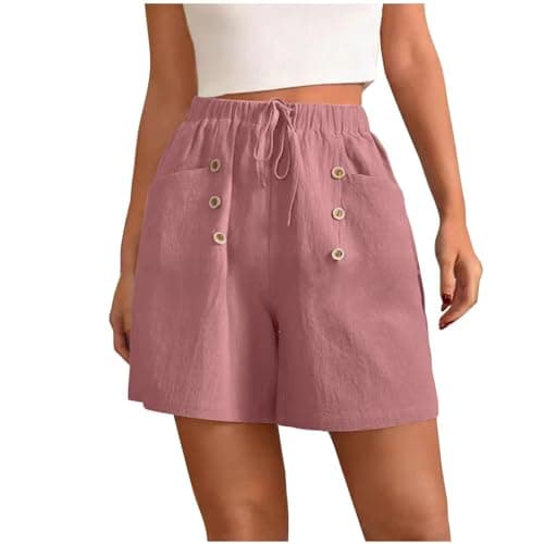 Sktremeuru Women's Casual Cotton Linen Bermuda Shorts with Pocket