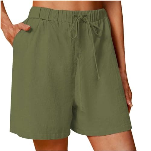 Sktremeuru Lightweight Linen Shorts for Women Elastic Waist Casual ShortsSummer Pockets