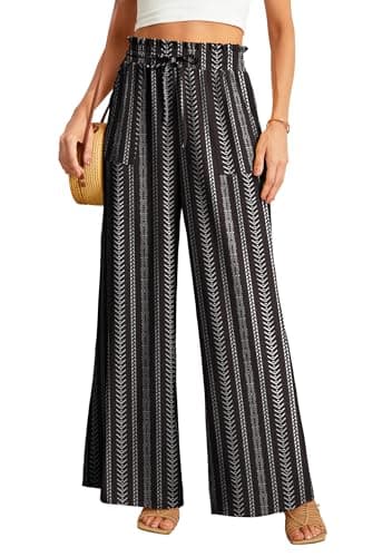 JINKESI Women's High-Waist Wide Leg Loose Pants with Adjustable Ties