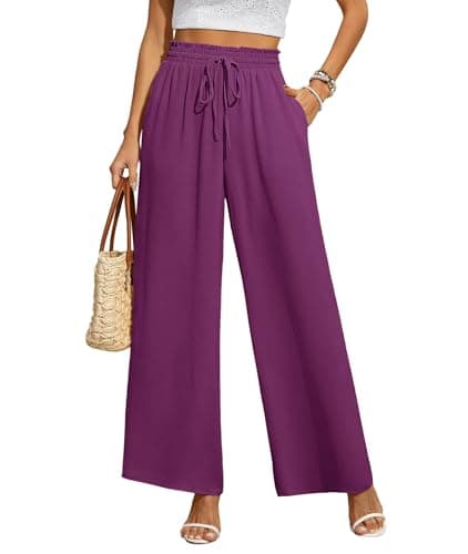 CZYINXIAN Women's Wide Leg Casual Pants with Adjustable Elastic Waist and Pockets