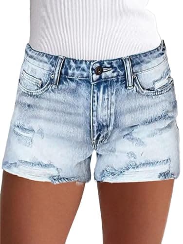 Flamingals Women's Mid-Waisted Ripped Denim Shorts
