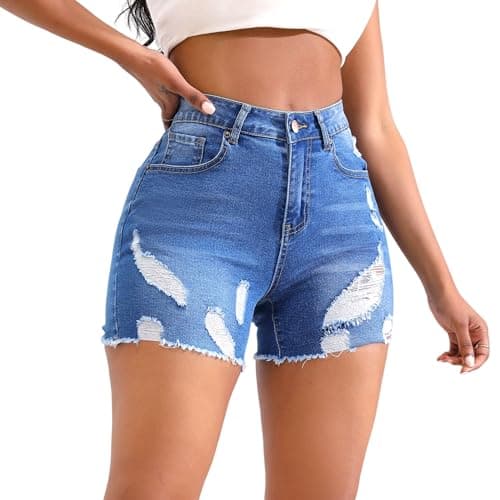 Thunder Star Women's Mid Rise Distressed Denim Shorts
