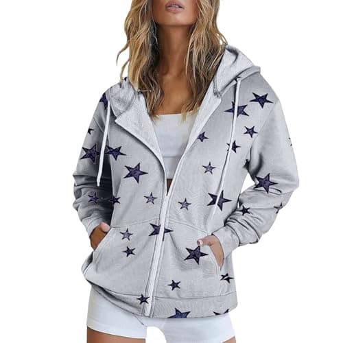 Lolvmvchi Women's Oversized Zip Track Loose Printed Hoodie Jacket XL3 Winter Coat