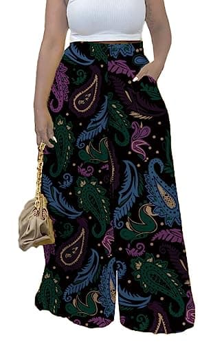 Miiyana Plus Size High Waisted Wide Leg Palazzo Trousers