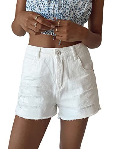 CHICZONE Women's Ripped Mid-High Waisted Denim Shorts