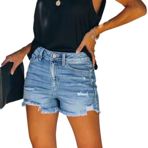 CME SHOWU Women's Blue Ripped Denim Shorts for Summer