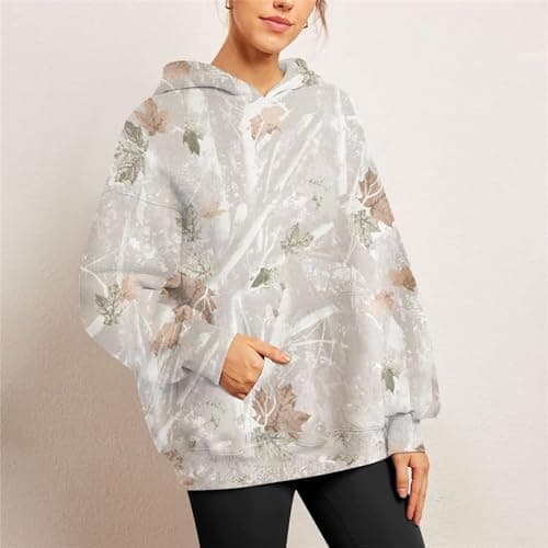 Hudenrtv Women's Camo Hoodie with Maple Leaf Print Fleece Sweatshirt
