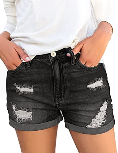 Luvamia Women's High-Waisted Ripped Denim Shorts