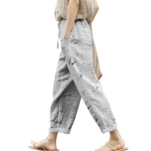 Boho Striped Linen Pants for Women Summer Casual Beach