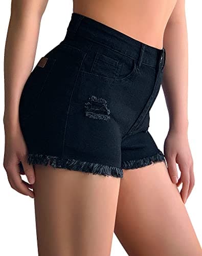 Rosswear Women's Mid Rise Ripped Frayed Casual Jeans Shorts