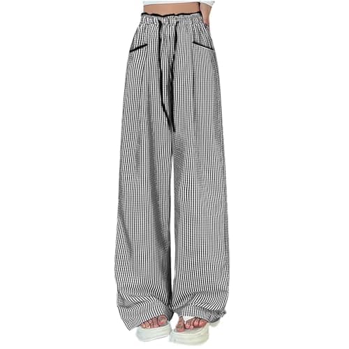 Yxzogd Women's Classic Gingham Drawstring Sweatpants with Pockets