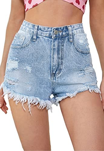 Metietila Women's High-Waisted Ripped Stretch Denim Shorts