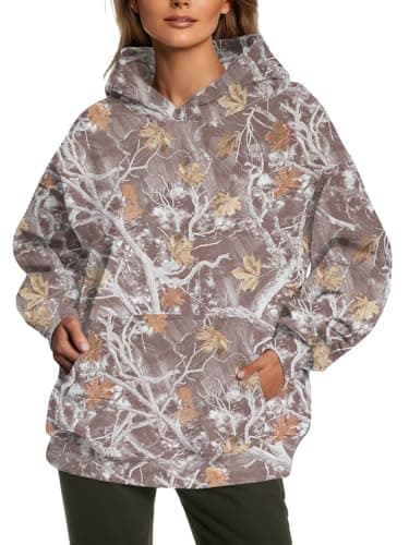 Peassa Women's Camo Oversized Hoodie Sweatshirt with Tree Leaf Graphic