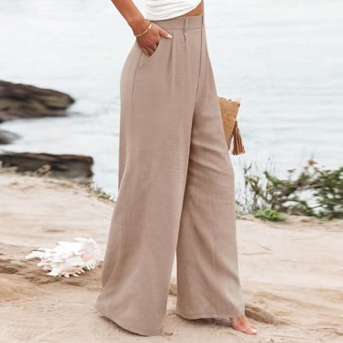 Stylish Women's Wide Leg Office Pants with Pockets Solid Slacks