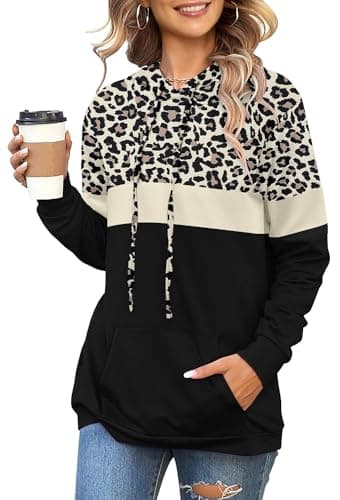 Women's Camo Leopard Print Hoodies with Drawstring Pocket