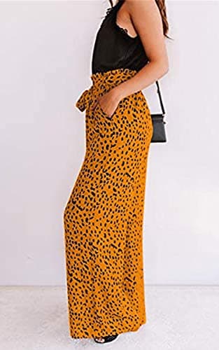 Womens Cotton Palazzo Wide Leg Pants with Pockets and Belt