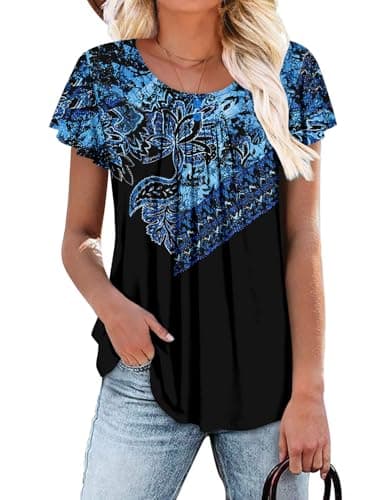 Angerella Women's Flirty Summer Pleated Floral Tunic Top S-3XL