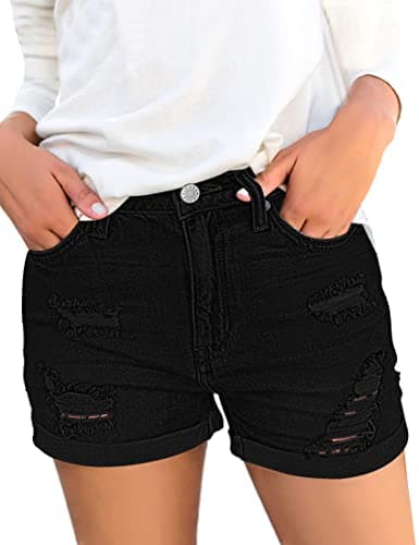 Luvamia Women's High-Waisted Ripped Denim Shorts