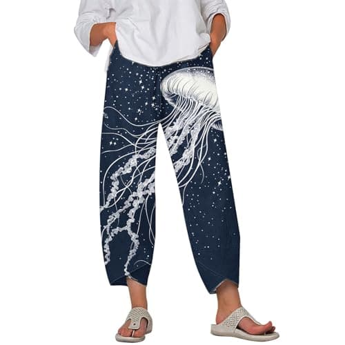 HOTYD Japanese Linen Pants for Women Summer Baggy Capri Trouser with Pockets