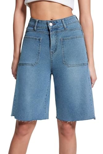 Allimy Women's Denim Cargo Knee-Length Shorts with Pockets