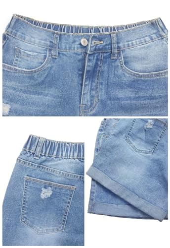 Metietila Women's High-Waisted Folded Hem Stretch Denim Shorts