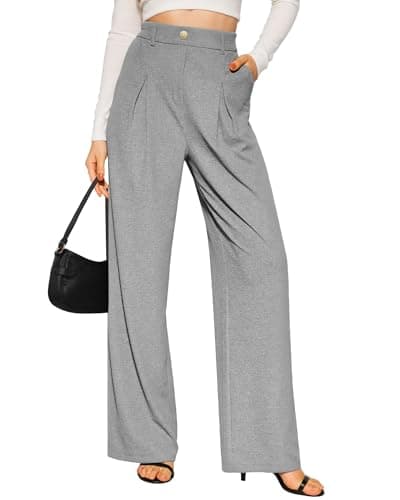 CLOZOZ Women's High Waist Wide Leg Faux Front Waffle Knit Pants