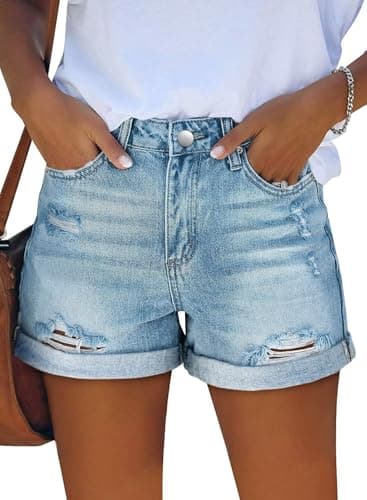 Magritte Mid-Waisted Ripped Denim Shorts for Women