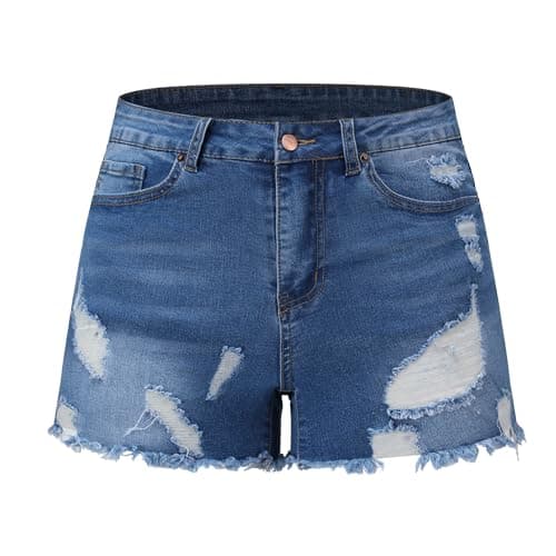 Thunder Star Women's Mid Rise Distressed Denim Shorts