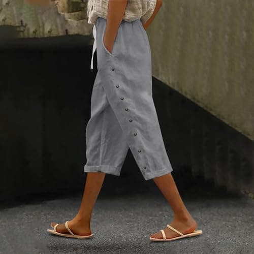 2025 Women's Lightweight Striped Linen Capri Pants