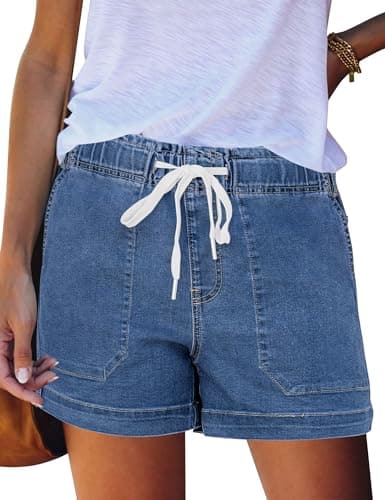 QACOHU Women's Casual Summer Denim Shorts Mid-Waisted Ripped Stretch Jeans