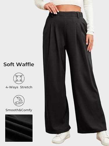 EVALESS Women's High Waisted Wide Leg Waffle Knit Palazzo Pants with Pockets
