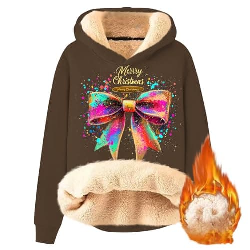 FlekmanArt Thick Warm Sherpa Fleece Pullover Hoodies with Christmas Print