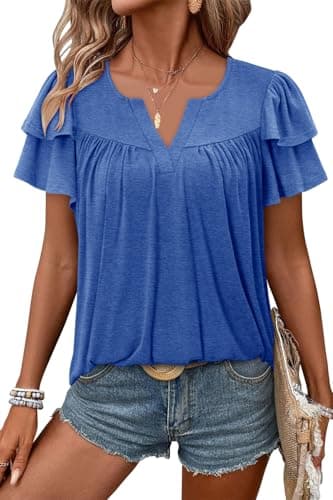Angerella Women's Floral Print Short Sleeve V-Neck Tunic Tops