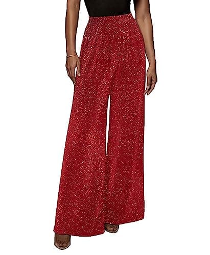 GUOLEZEEV Women's High Elastic Waist Wide Leg Palazzo Casual Trouser