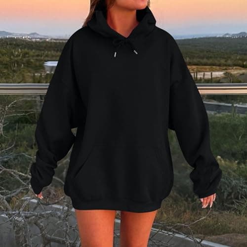 Xoxingysm Women's Oversized Hoodie with Solid Pocket Trendy Y2K Casual Tops