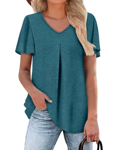 Angerella Women's Summer Dressy Casual Short Sleeve V-Neck Tops for Leggings