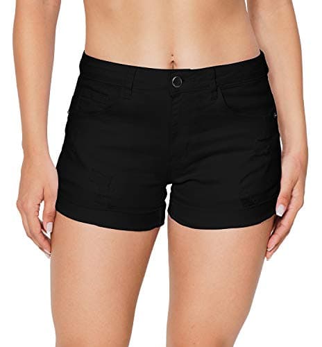 HOCAIES Women's Mid Rise Denim Shorts Folded Hem