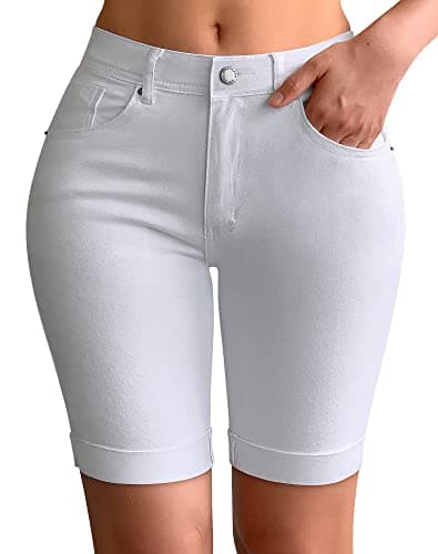 Rosswear Women's Mid Rise Stretch Denim Bermuda Shorts