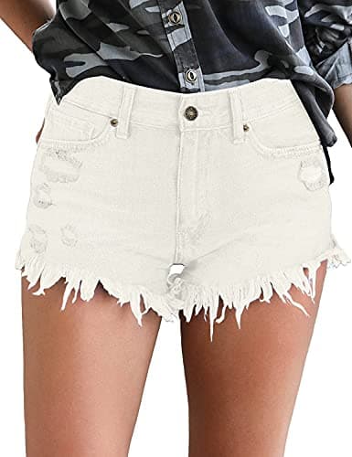 Luvamia Women's Casual High-Waisted Frayed Denim Shorts