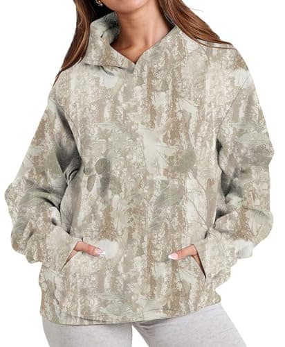Eutten Womens Camo Hoodies Maple Leaf Print Oversized Fleece Sweatshirt with Pocket