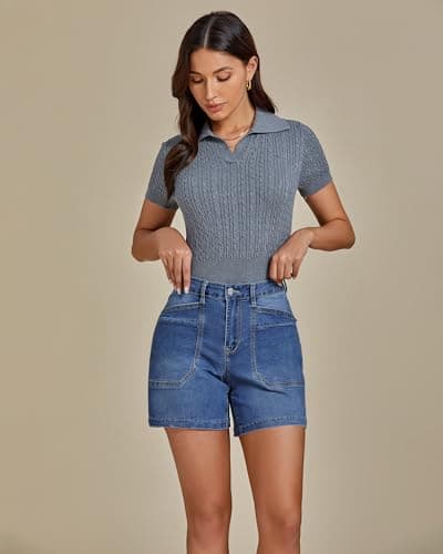 Luvamia Jean Shorts for Women Casual Summer Jorts Trendy Mid Rise Cut Off Denim Shorts with Pockets